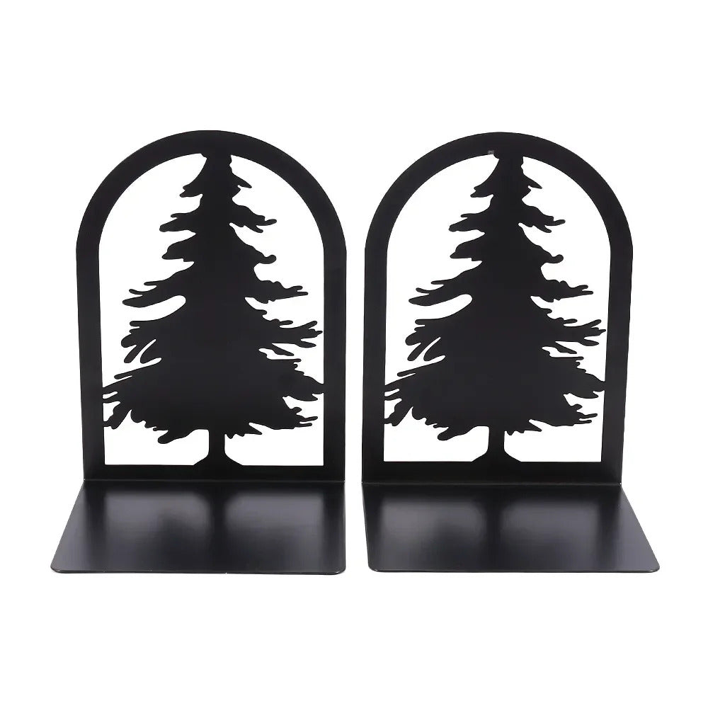 Image of Hollow out black metal bookends for home and office desk support