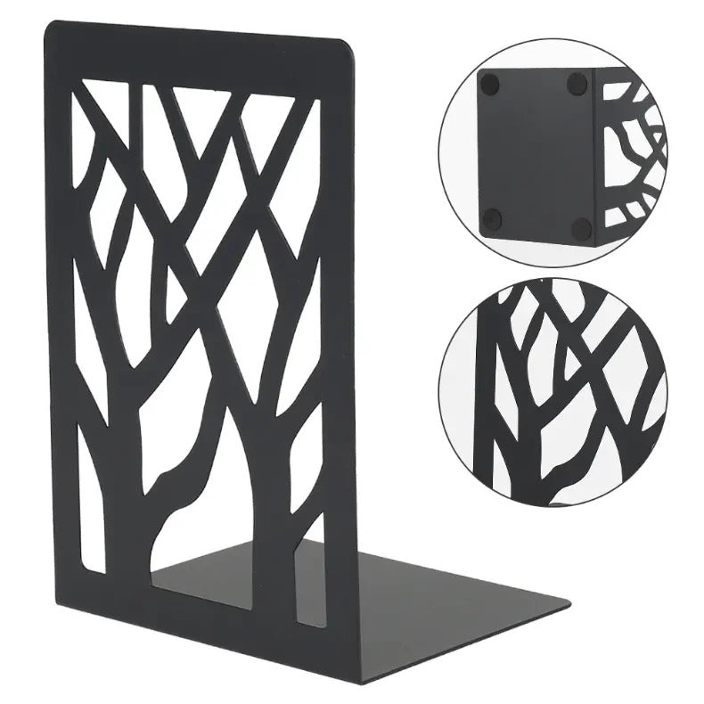 Image of Hollow out black metal bookends for home and office desk support