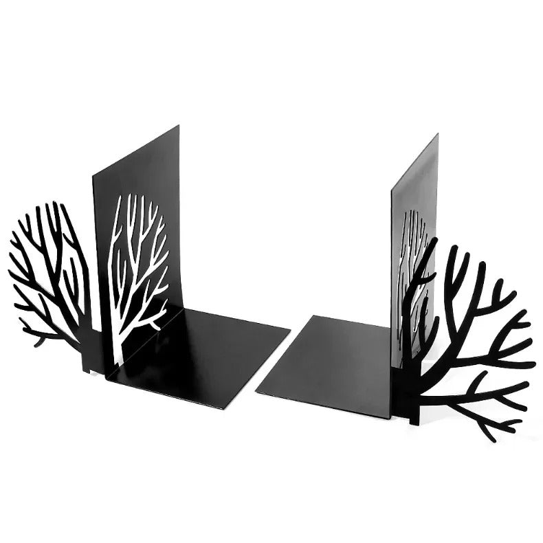 Image of Hollow out black metal bookends for home and office desk support