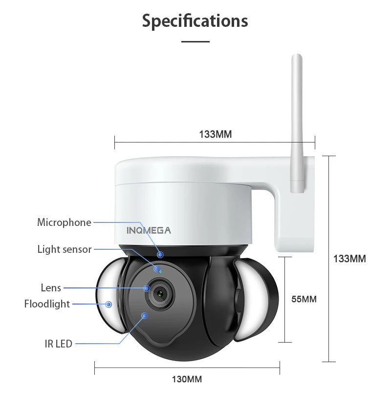 Image of Inqmega 5MP WiFi Tuya camera with night vision and motion detection for outdoor surveillance