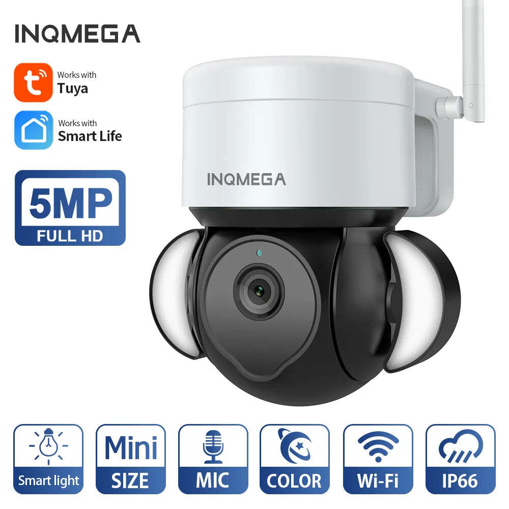 Image of Inqmega 5MP WiFi Tuya camera with night vision and motion detection for outdoor surveillance