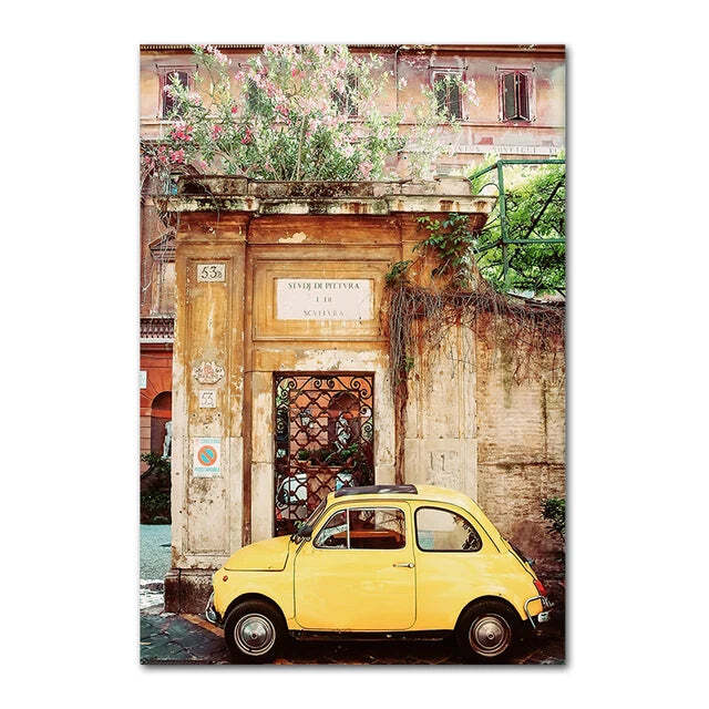 Image of Italian town lemon orange harvest canvas art for home and garden decor