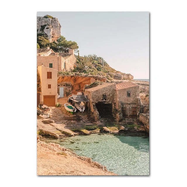 Image of Italian town lemon orange harvest canvas art for home and garden decor