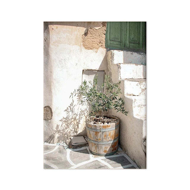 Image of Italian town lemon orange harvest canvas art for home and garden decor