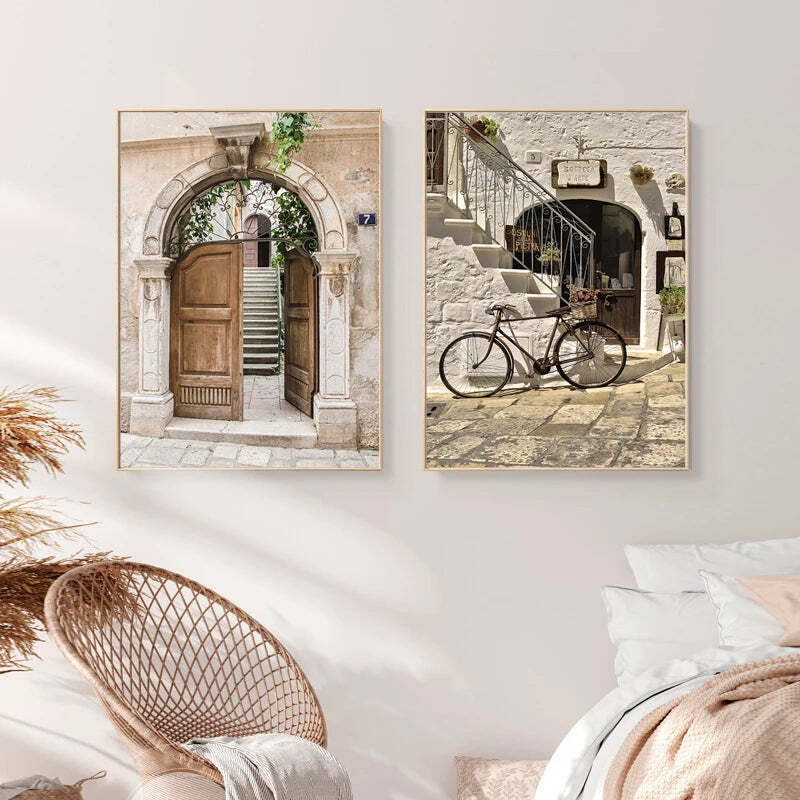 Image of Italian town lemon orange harvest canvas art for home and garden decor