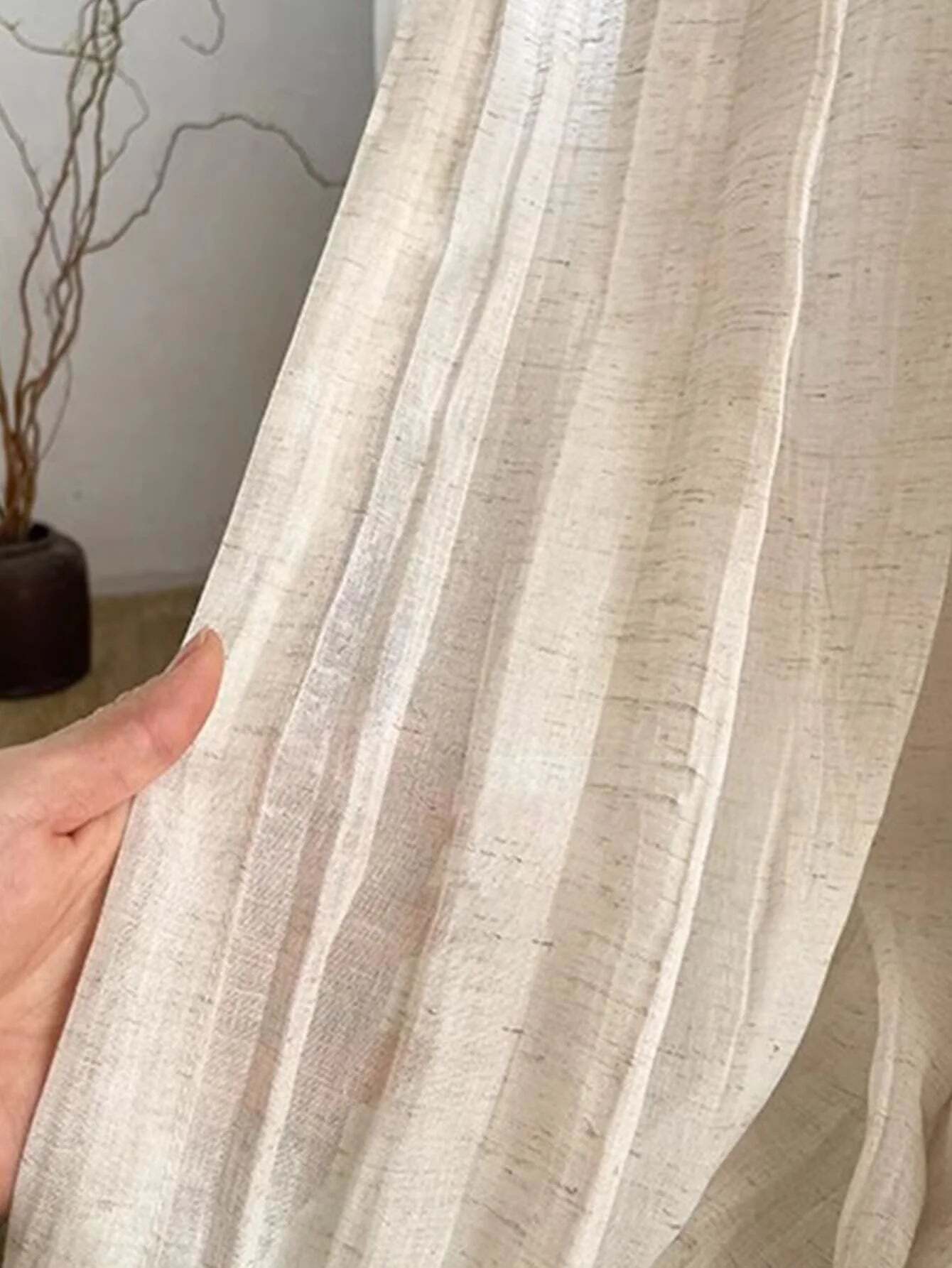 Image of Japanese folk style wrinkled linen texture curtain for balcony and bedroom