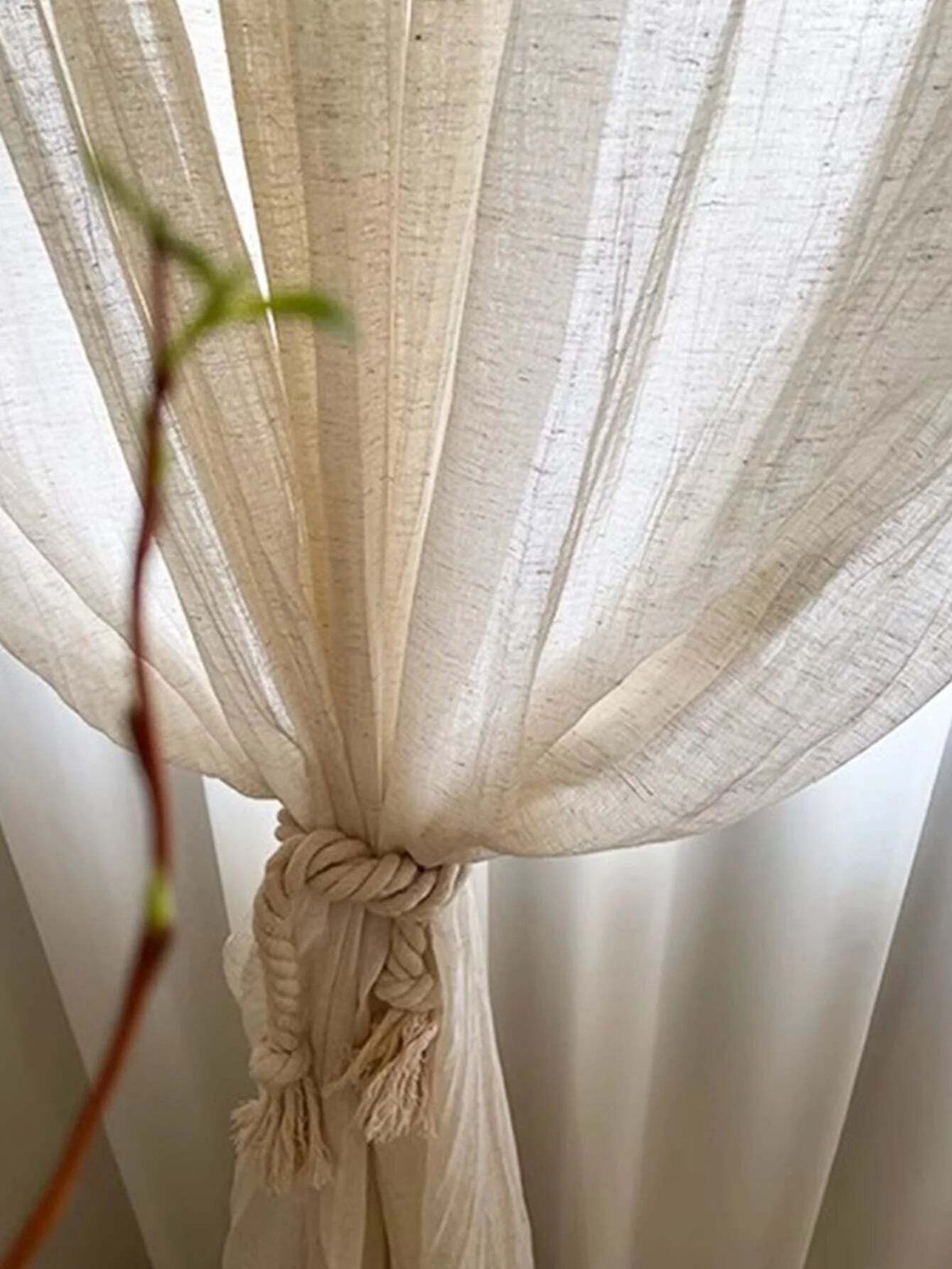 Image of Japanese folk style wrinkled linen texture curtain for balcony and bedroom