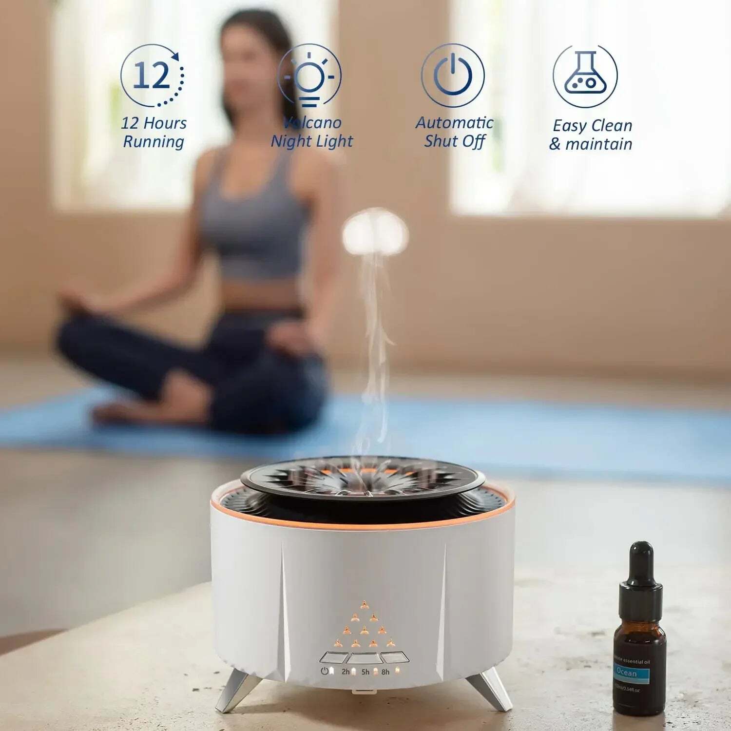 Image of Jellyfish mist aromatherapy diffuser with volcano night light for large rooms