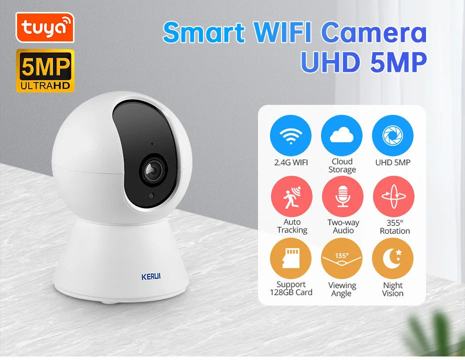 Image of KERUI 5MP smart indoor WiFi security camera with AI tracking and color night vision