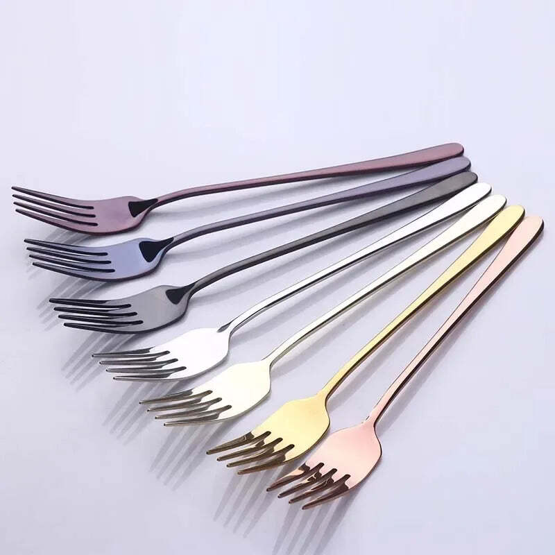 Image of Korea stainless steel dinner forks set with long handles for dessert and salad