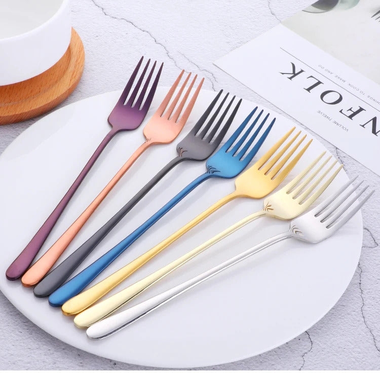 Image of Korea stainless steel dinner forks set with long handles for dessert and salad