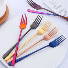 Image of Korea stainless steel dinner forks set with long handles for dessert and salad