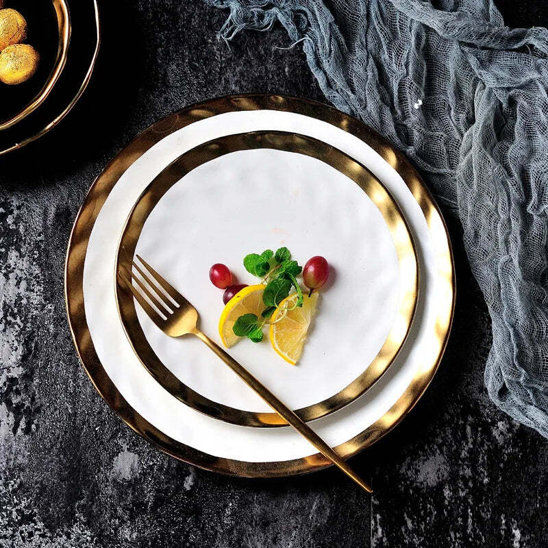 Image of KuBac ceramic beef platter for stylish household dining with gold edge