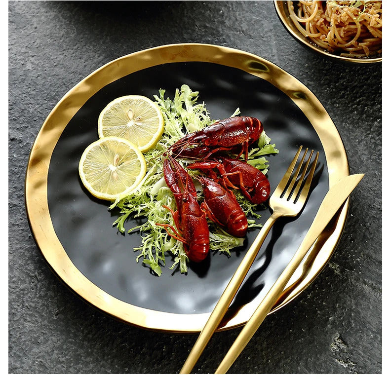 Image of KuBac ceramic beef platter for stylish household dining with gold edge