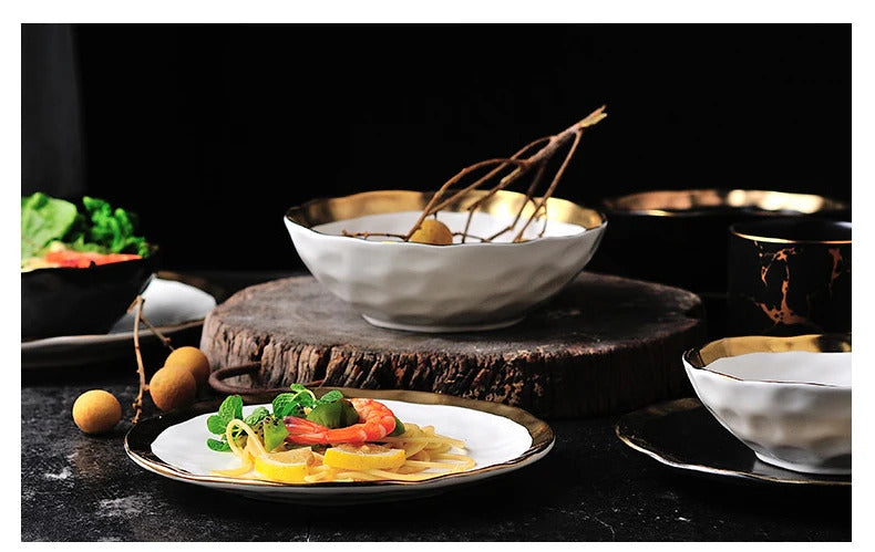 Image of KuBac ceramic beef platter for stylish household dining with gold edge