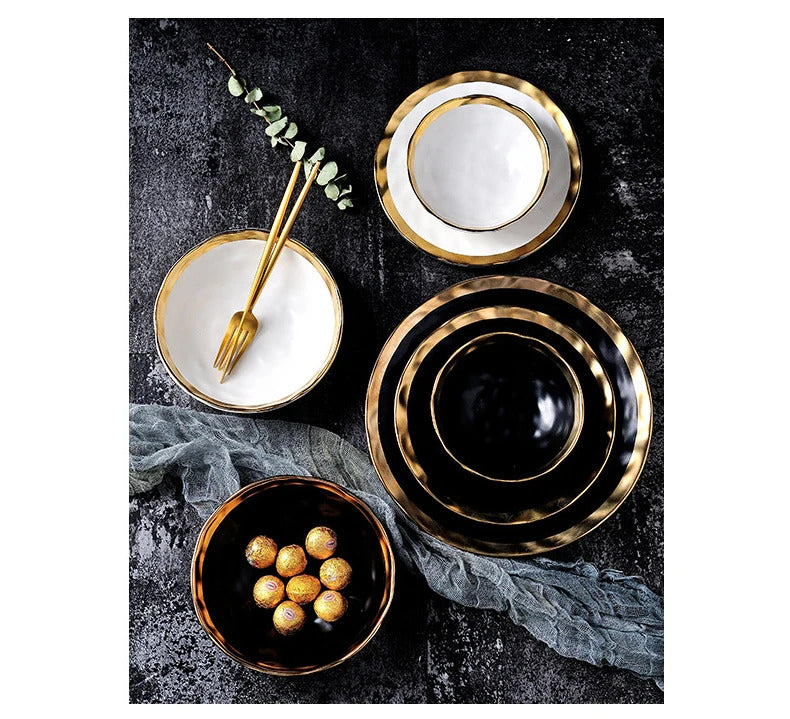 Image of KuBac ceramic beef platter for stylish household dining with gold edge