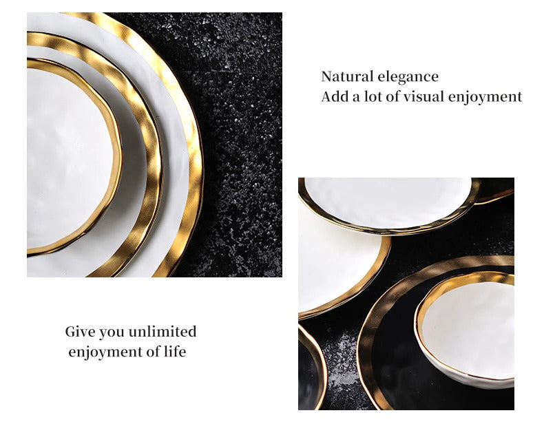 Image of KuBac ceramic beef platter for stylish household dining with gold edge