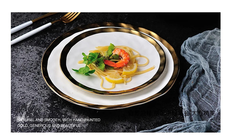 Image of KuBac ceramic beef platter for stylish household dining with gold edge