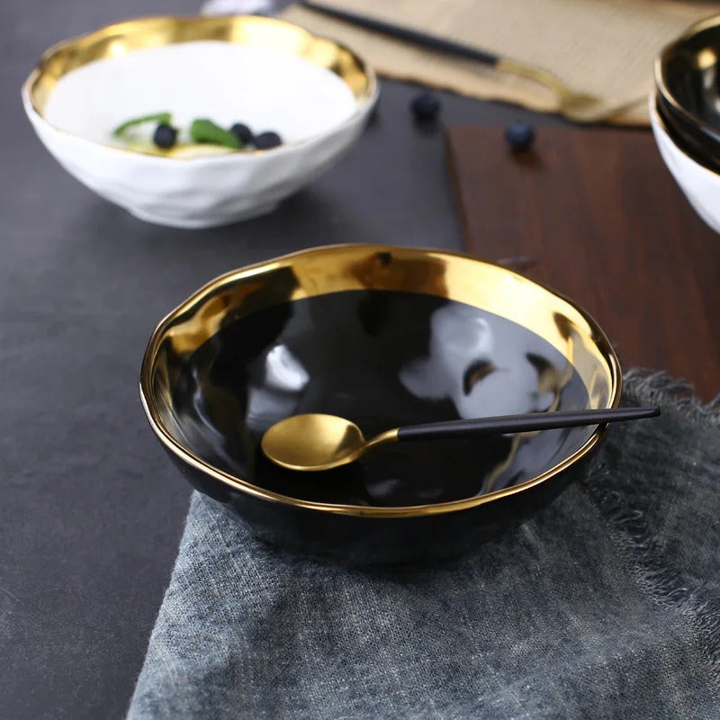 Image of KuBac ceramic beef platter for stylish household dining with gold edge