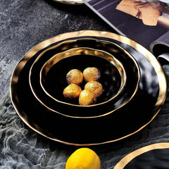 Image of KuBac ceramic beef platter for stylish household dining with gold edge