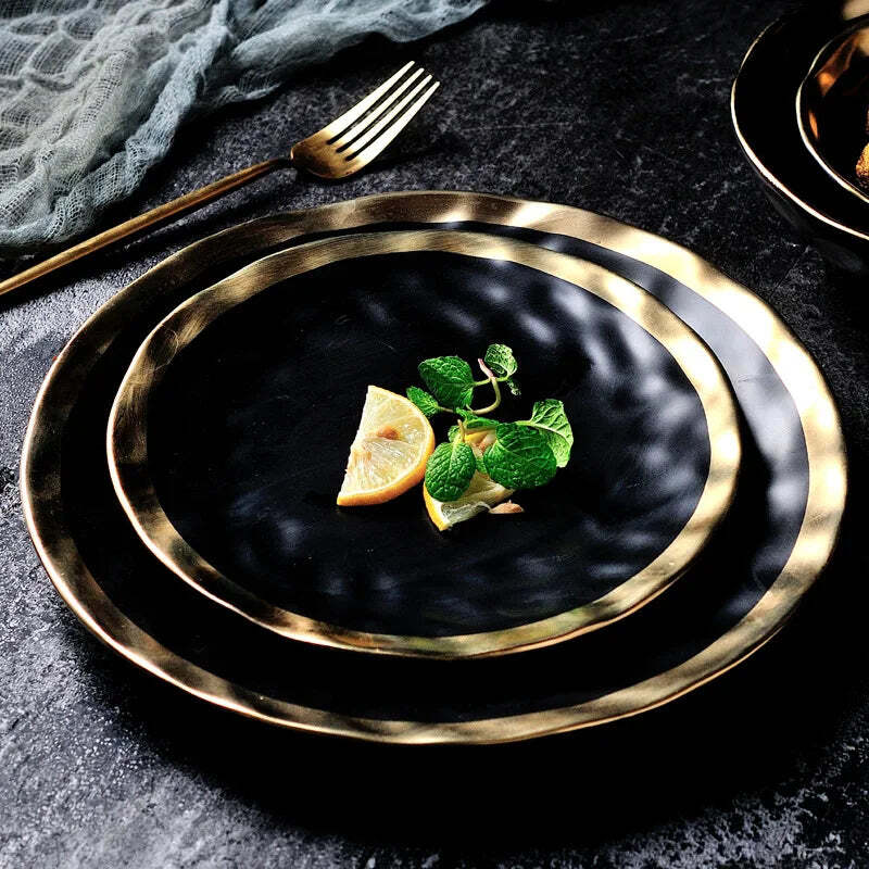 Image of KuBac ceramic beef platter for stylish household dining with gold edge