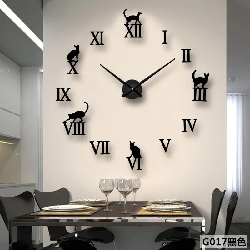 Image of Large 3D acrylic mirror wall clock for creative home decor