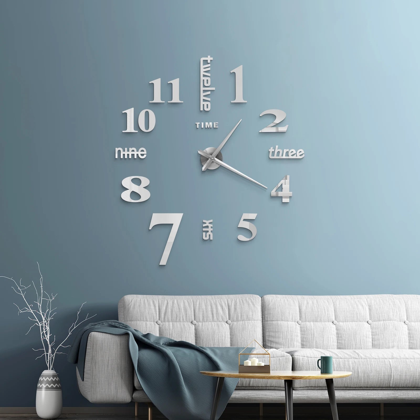 Image of Large 3D acrylic mirror wall clock for creative home decor