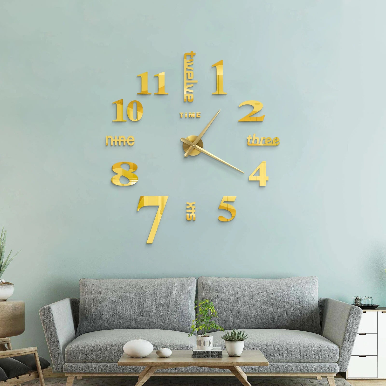 Image of Large 3D acrylic mirror wall clock for creative home decor