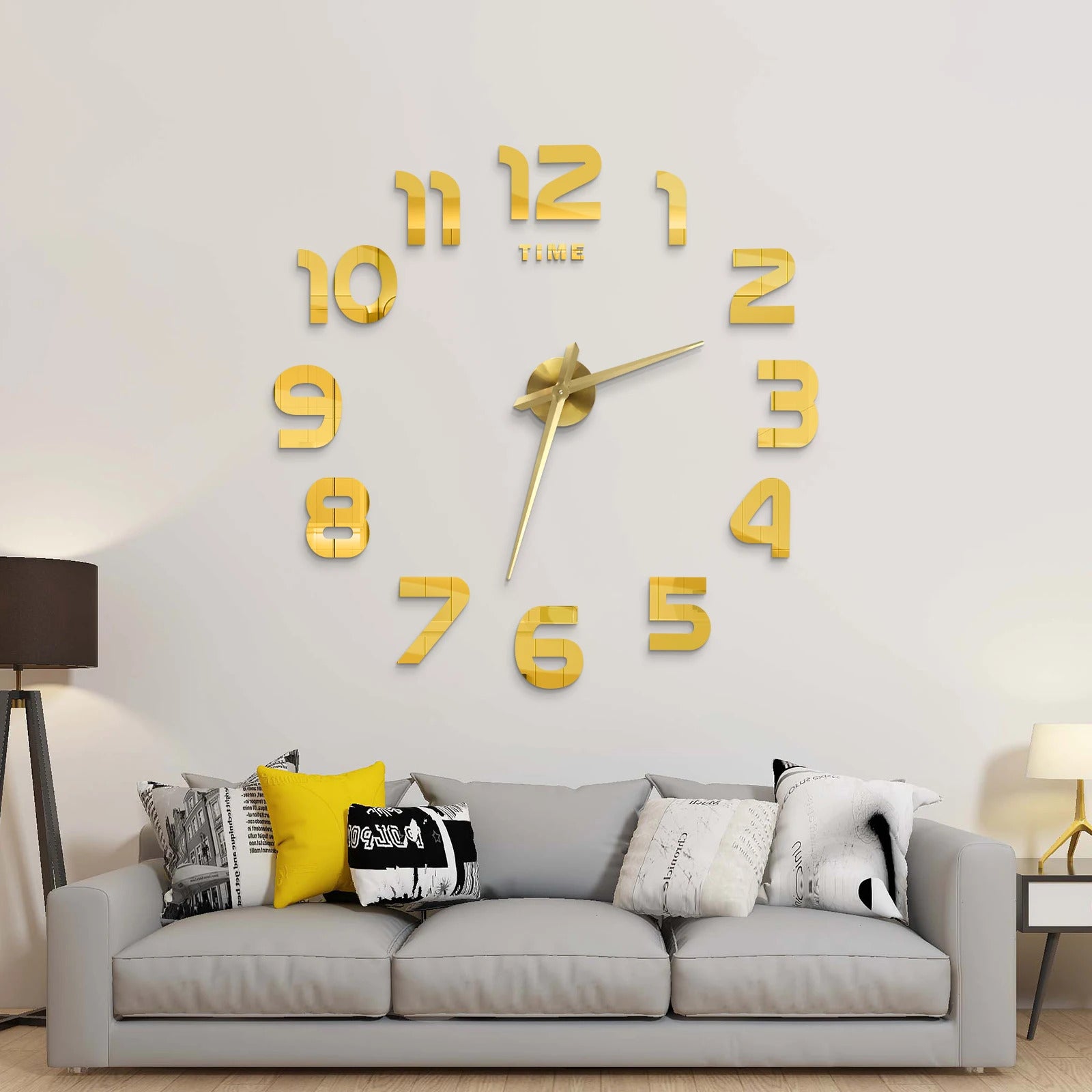 Image of Large 3D acrylic mirror wall clock for creative home decor