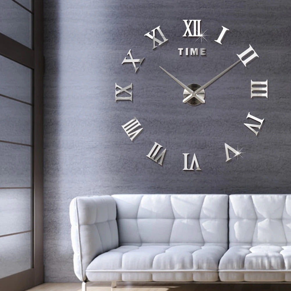 Image of Large 3D acrylic mirror wall clock for creative home decor