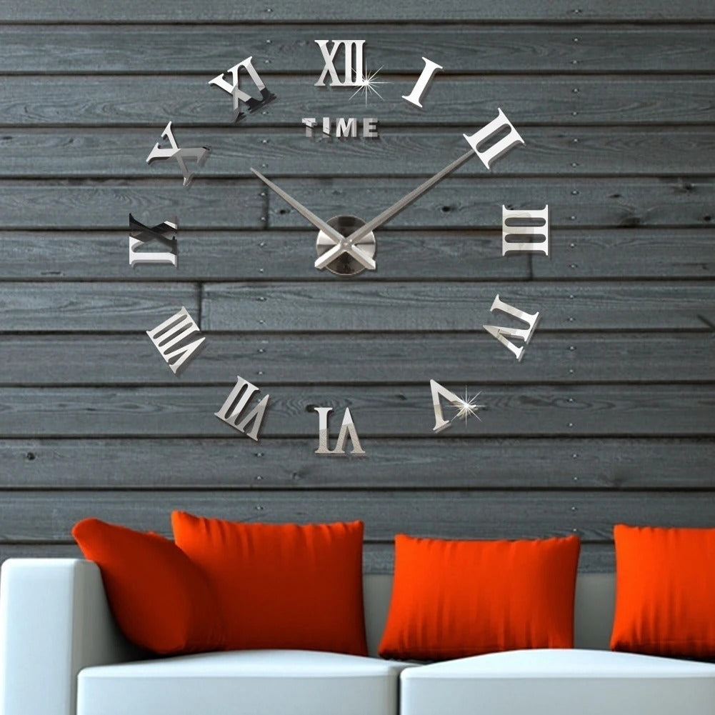 Image of Large 3D acrylic mirror wall clock for creative home decor