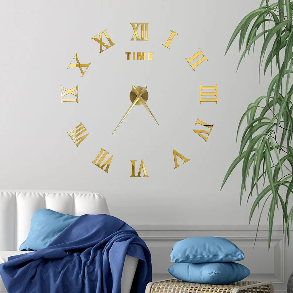 Image of Large 3D acrylic mirror wall clock for creative home decor