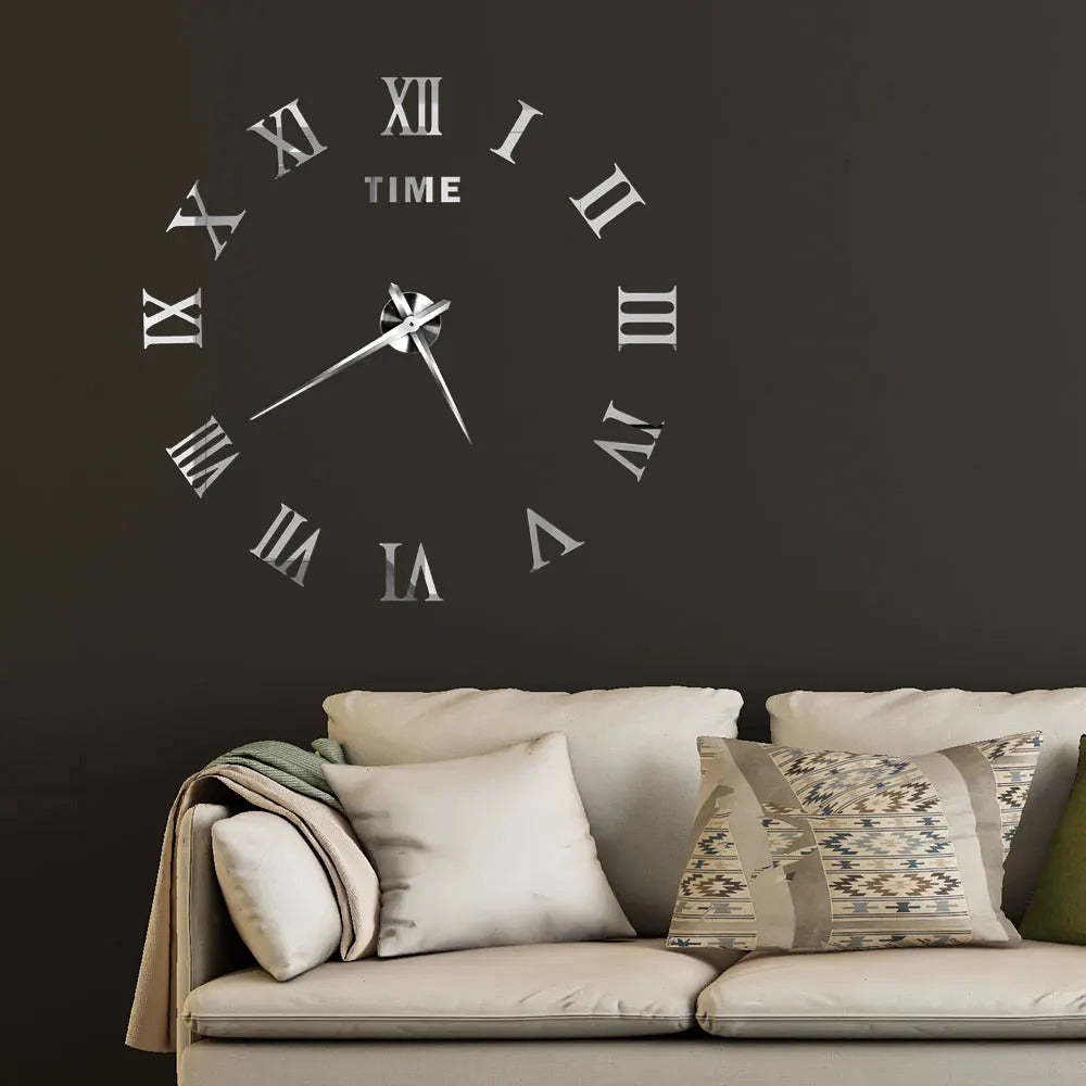 Image of Large 3D acrylic mirror wall clock for creative home decor