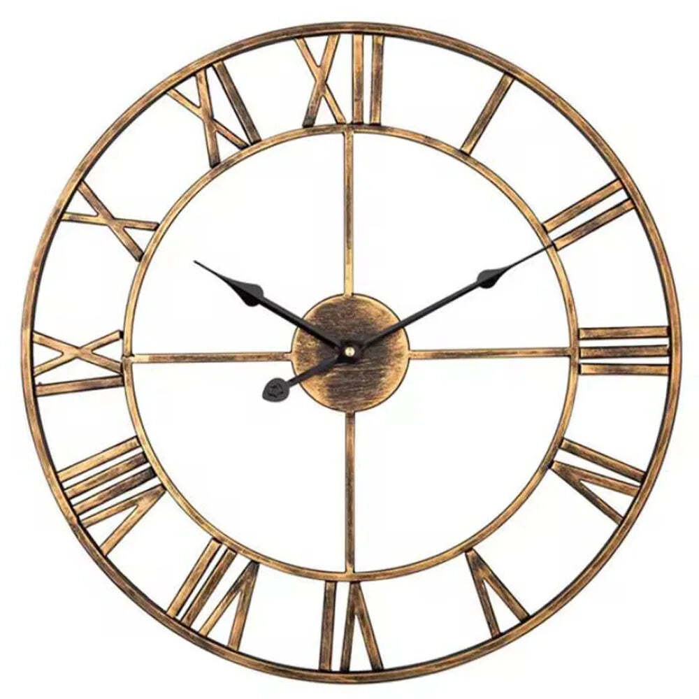 Image of Large antique-style 3D metal wall clock with silent mechanism and Roman numerals