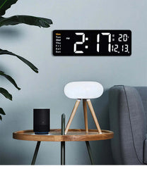 Image of Large digital LED wall clock with calendar, dual alarms, and temperature display for modern home decor