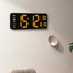 Image of Large digital LED wall clock with calendar, dual alarms, and temperature display for modern home decor