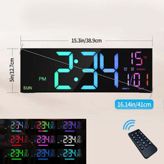 Image of Large digital wall clock with remote control and RGB night light functionality