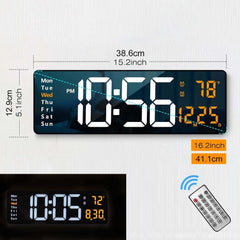 Image of Large digital wall clock with remote control and RGB night light functionality