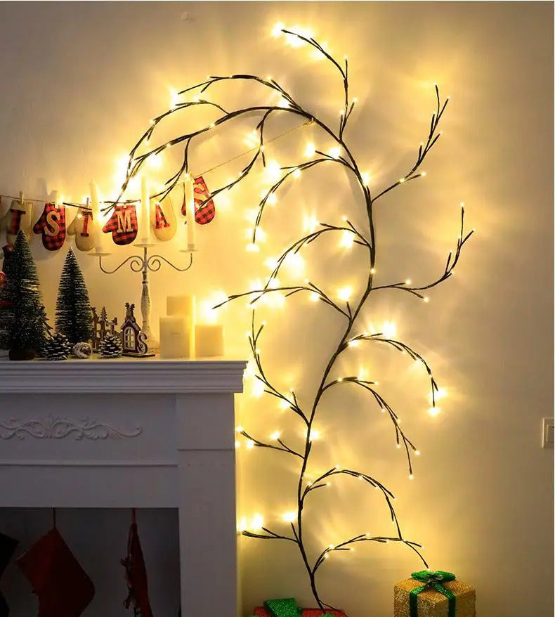 Image of LED bendable willow vine lights with remote control for home decor and festive occasions