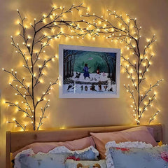 Image of LED bendable willow vine lights with remote control for home decor and festive occasions