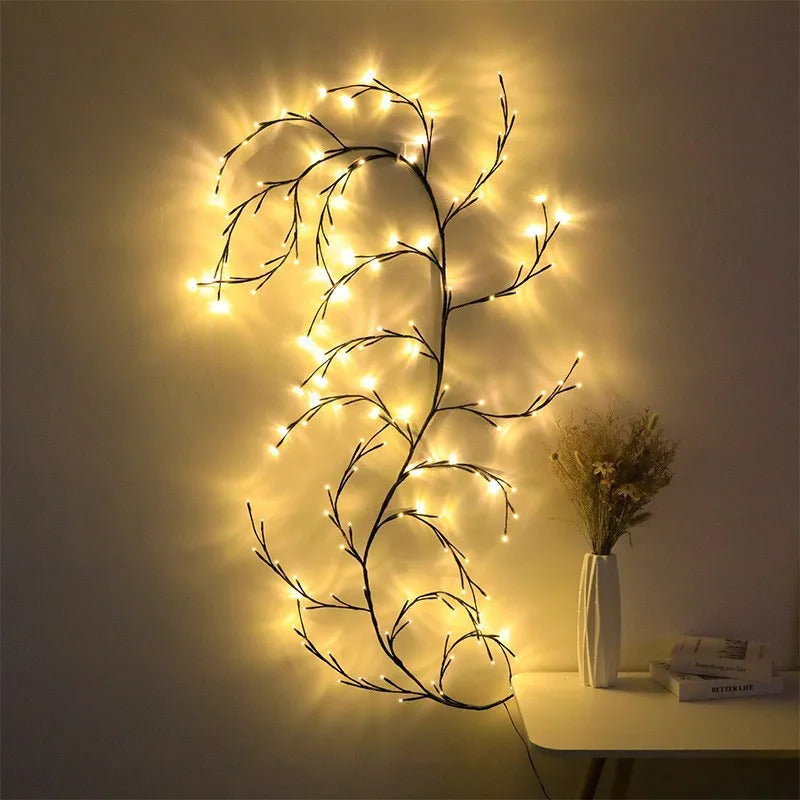 Image of LED bendable willow vine lights with remote control for home decor and festive occasions