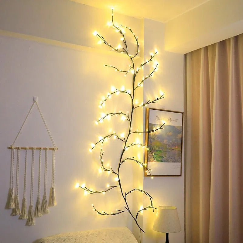 Image of LED bendable willow vine lights with remote control for home decor and festive occasions