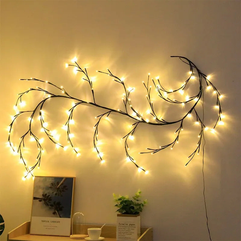 Image of LED bendable willow vine lights with remote control for home decor and festive occasions