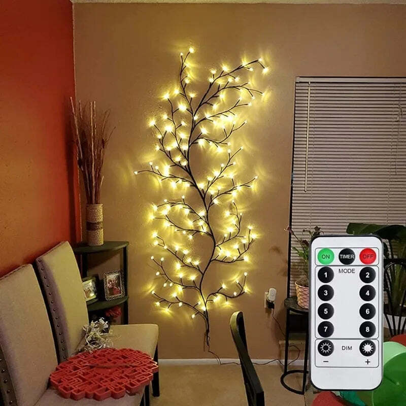 Image of LED bendable willow vine lights with remote control for home decor and festive occasions