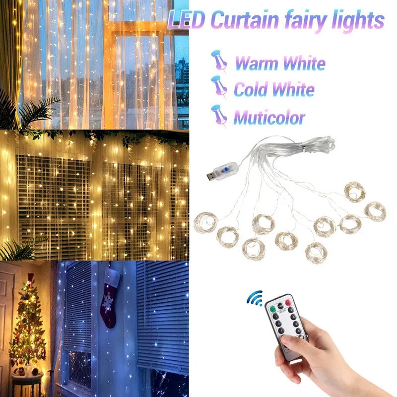 Image of LED Christmas curtain lights for festive home decorations