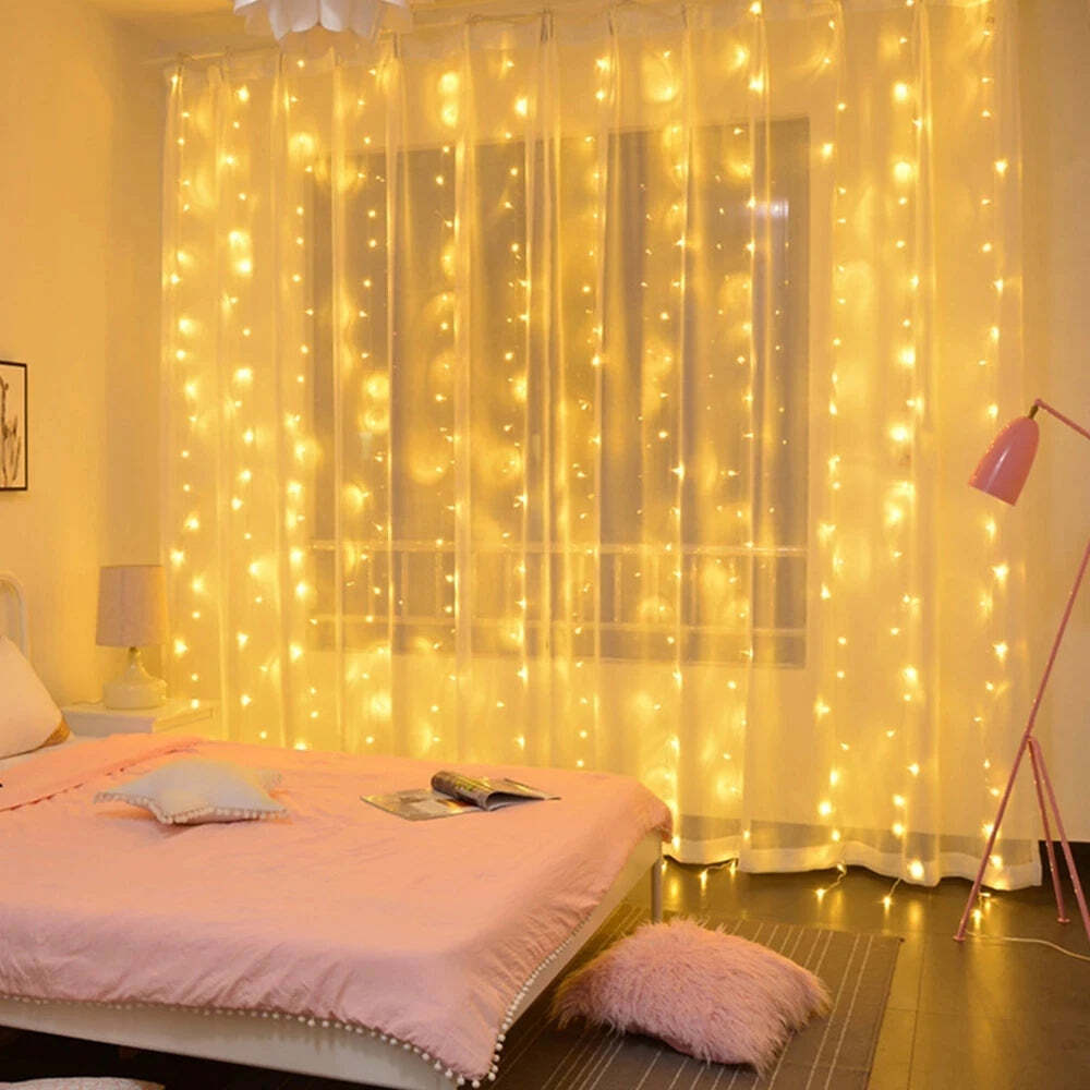 Image of LED Christmas curtain lights for festive home decorations