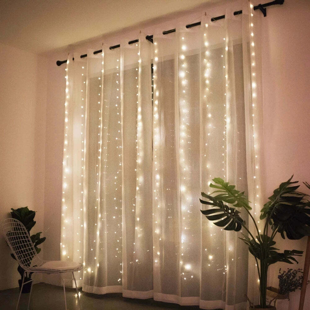 Image of LED Christmas curtain lights for festive home decorations