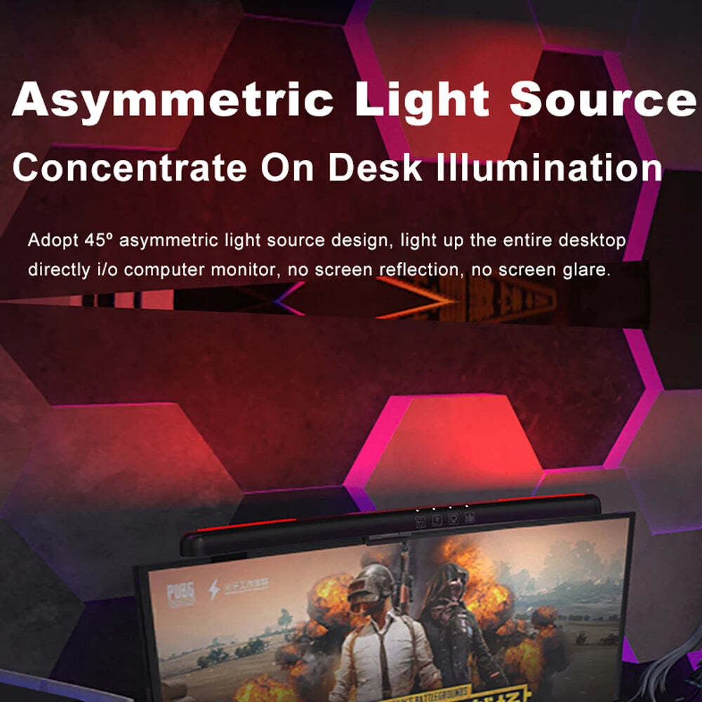 Image of LED computer monitor light bar with stepless dimming and RGB effect for gaming and work ambiance