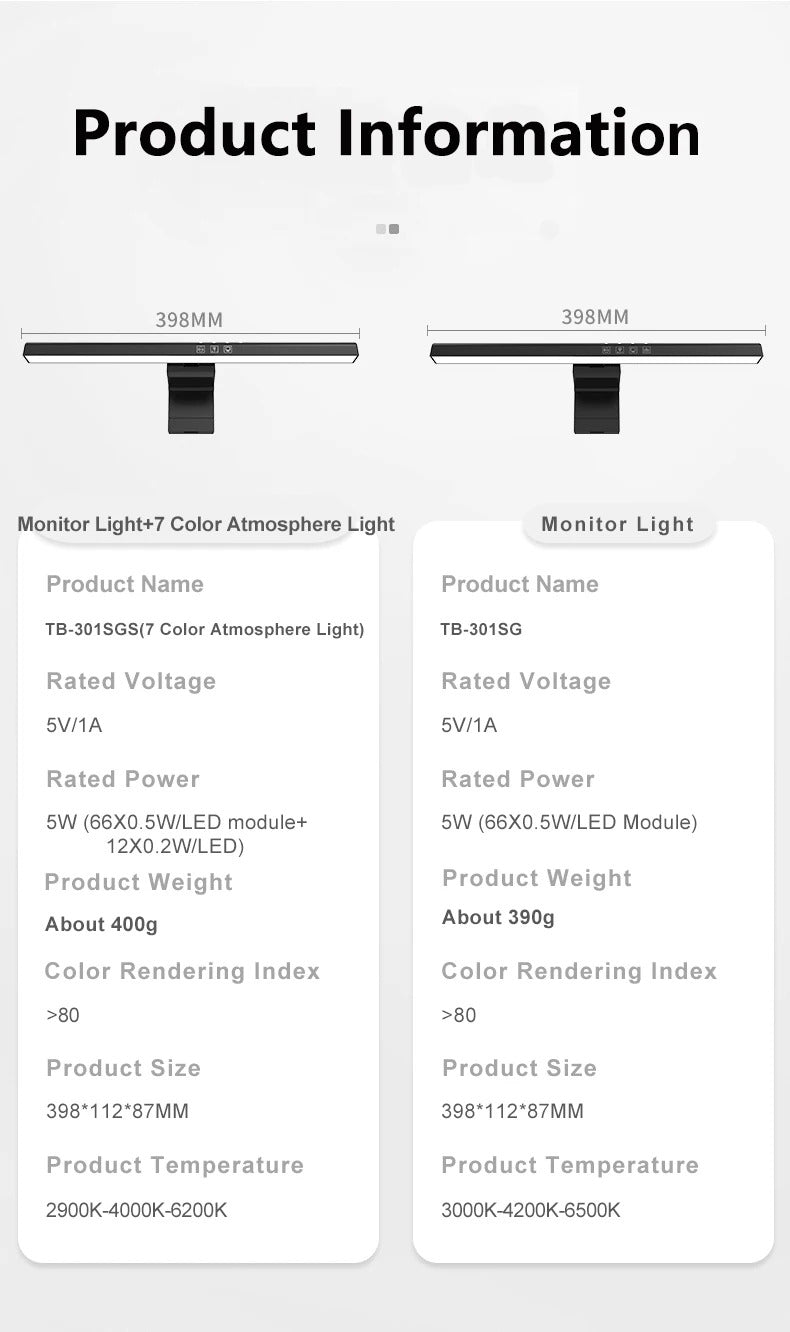 Image of LED computer monitor light bar with stepless dimming and RGB effect for gaming and work ambiance