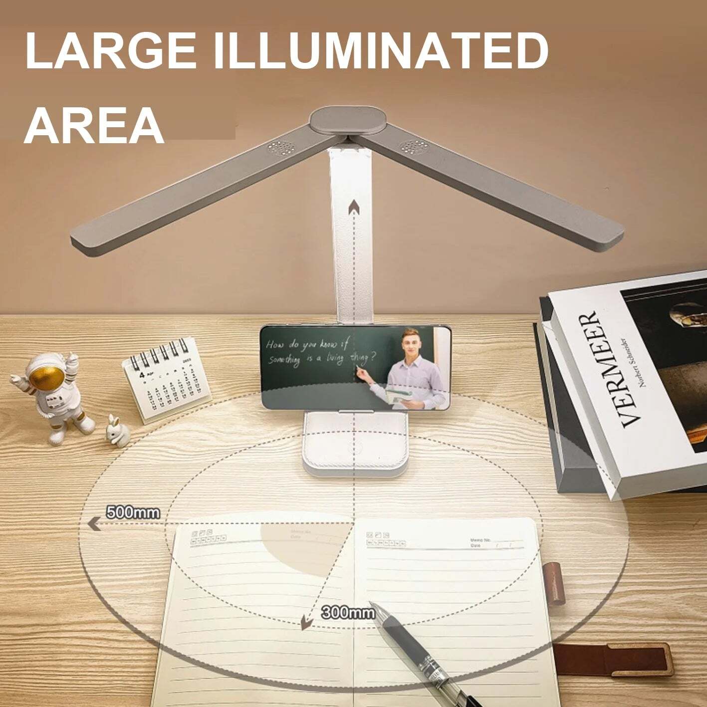 Image of LED desk lamp with 3 levels of dimmable touch control and USB rechargeable design